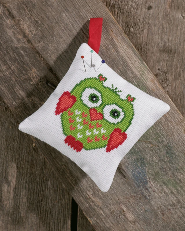 Kit Ricamo Puntaspilli Gufo Verde 12 x 12 cm