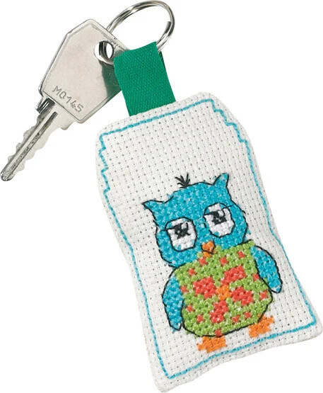 Kit Ricamo Portachiavi Gufo Blu 5 x 7 cm