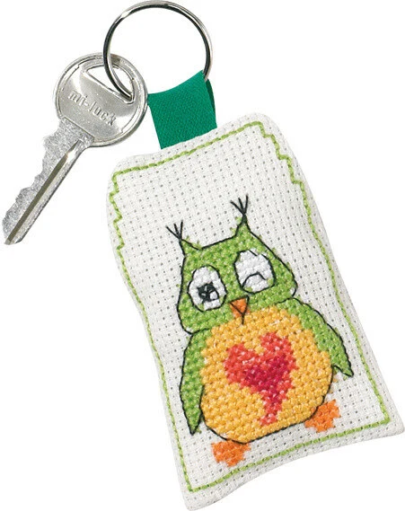 Kit per ricamo portachiavi gufo verde 5 x 7 cm