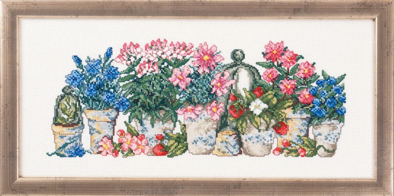 Kit per ricamo fiori rosa/blu 38x17 R5355