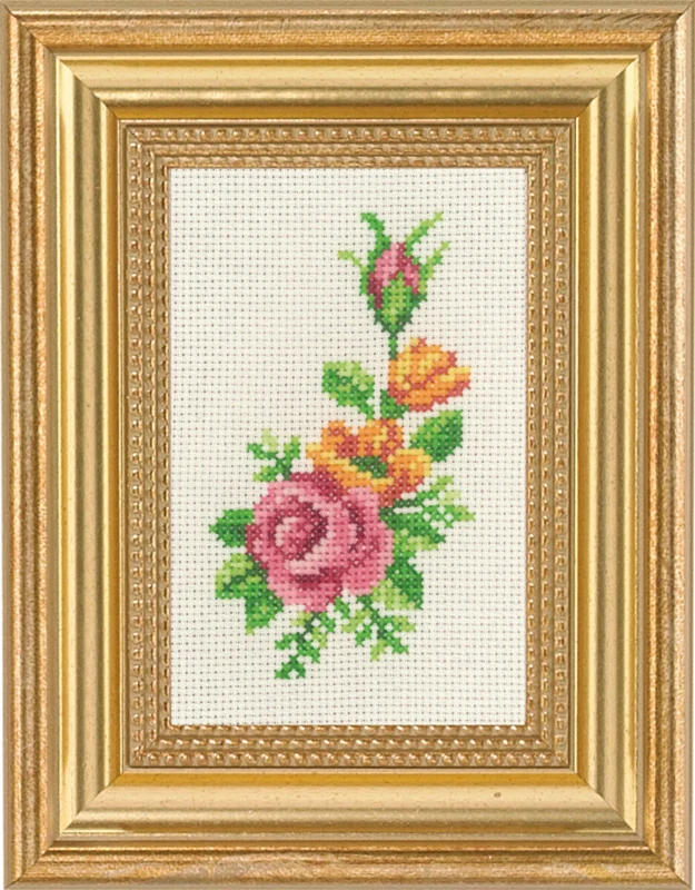 Kit Ricamo Rosa e Fiori Gialli 9 x 14 cm