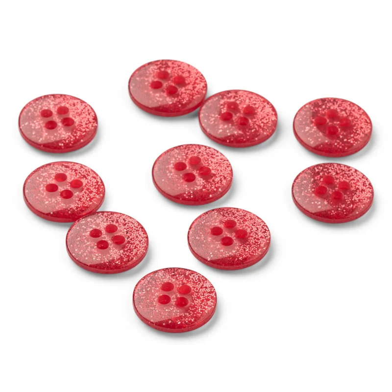 LindeHobby Bottoni Glitterati, Rosso, 12 mm, 10 pezzi