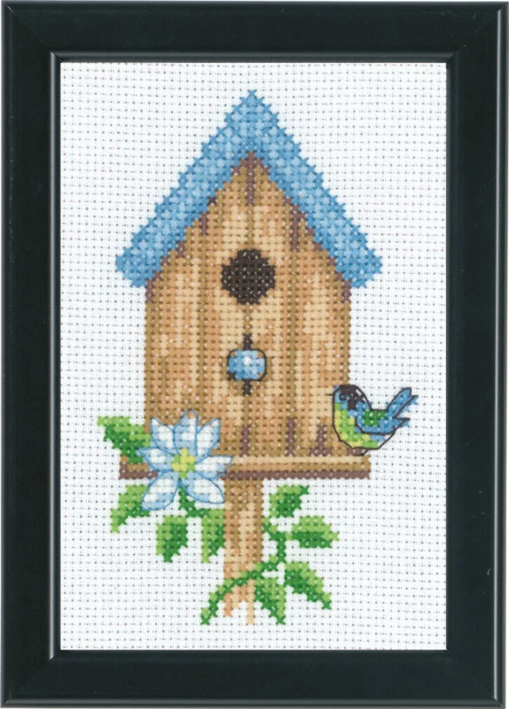 Kit da Ricamo Casette per Uccelli Beige 9 x 14 cm