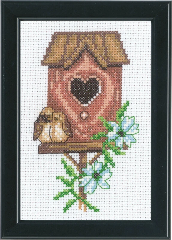 Kit Ricamo Casette per Uccelli Rosa 9 x 14 cm