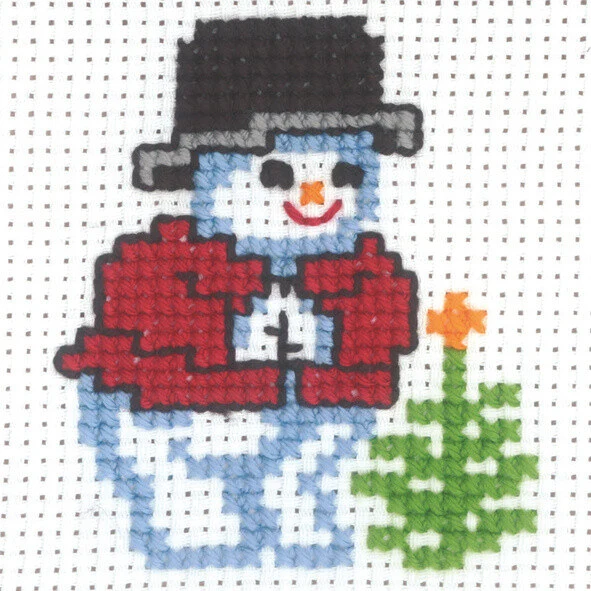 Kit Punto Croce Pupazzo di Neve con Abete 10 x 10 cm