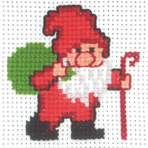 Kit di ricamo Babbo Natale con sacco e bastone 10 x 10 cm