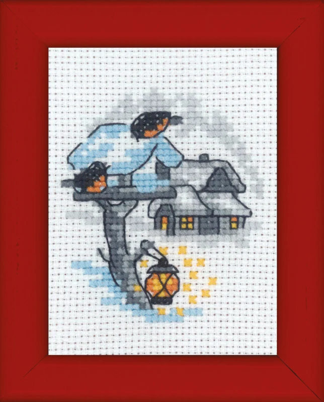 Kit Ricamo Tavola per Uccelli Immagine di Natale 6 x 8 cm