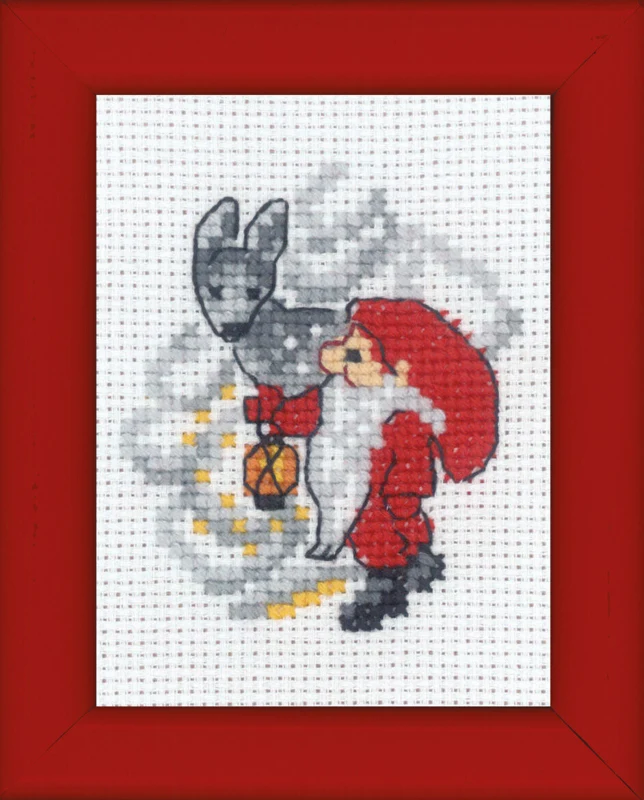 Kit per ricamo Immagine di Natale con gnomo e capriolo 6 x 8 cm