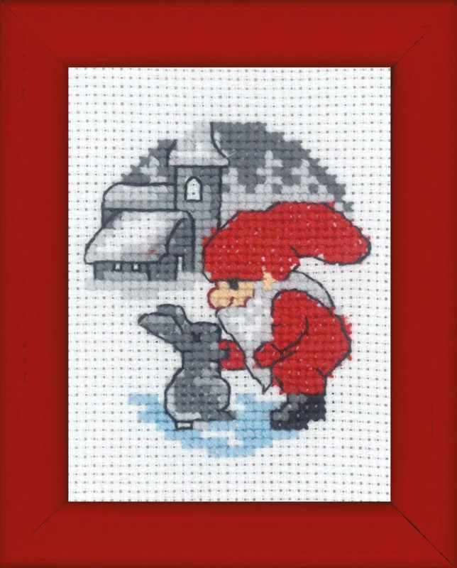 Kit di ricamo Coniglio & Elfo immagine natalizia 6 x 8 cm