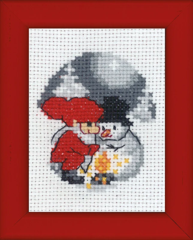 Kit da Ricamo Immagine Pupazzo di Neve e Folletto 6 x 8 cm
