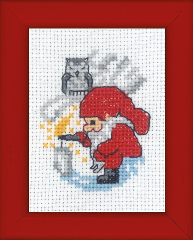 Kit ricamo Elfo accende la candela immagine 6 x 8 cm