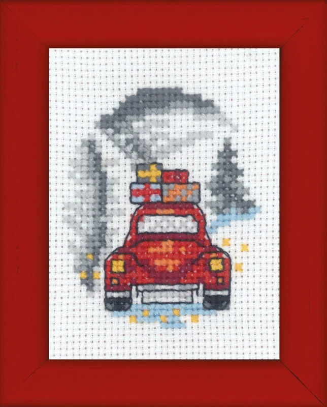 Kit Ricamo Auto Rossa Immagine Natalizia 6 x 8 cm