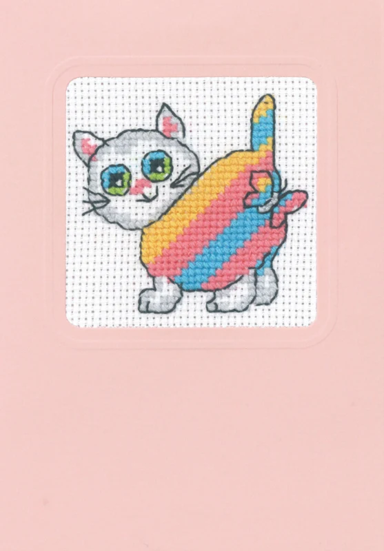 Kit Ricamo Gatto con strisce oblique 9 x 13 cm