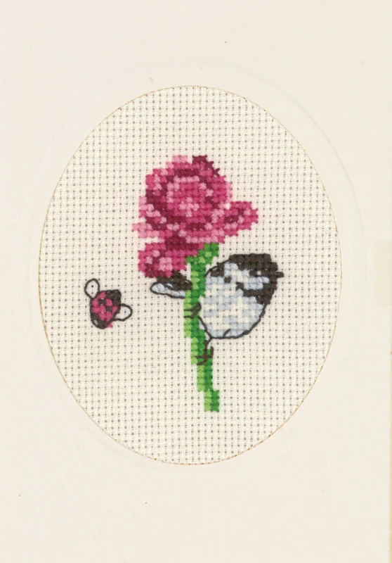 Kit Ricamo Cartolina Floreale Rosa 9 x 13 cm