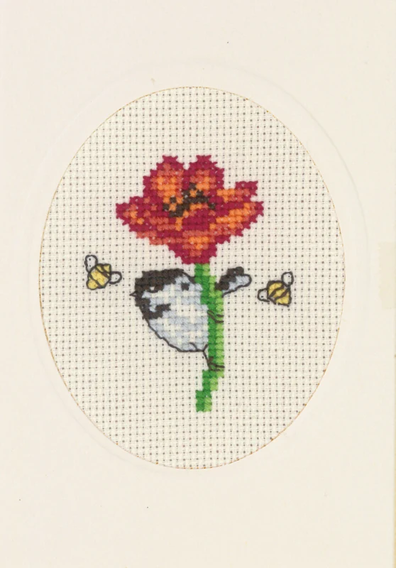 Kit Ricamo Biglietto Floreale Papavero 9 x 13 cm