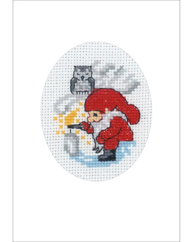 Kit Ricamo Folletto accende luce cartolina di Natale 9 x 13 cm