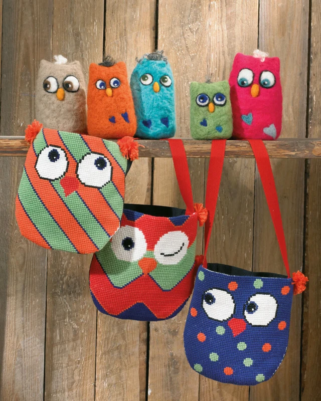 Kit per Ricamo Borse con Gufi 19 x 19 cm
