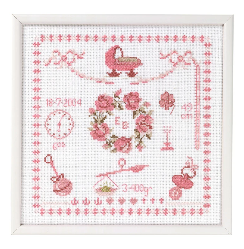Kit ricamo Ricordo di nascita bambina 25 x 25 cm