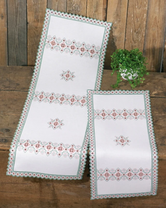 Kit per ricamo Hardanger rosa/verde 30 x 69 cm