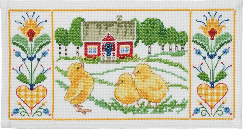 Kit di ricamo Pulcini vicino alla casa 50 x 26 cm