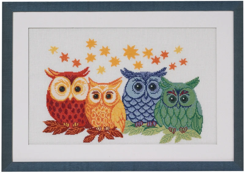 Kit da ricamo Gufi di tutti i colori 56 x 38 cm