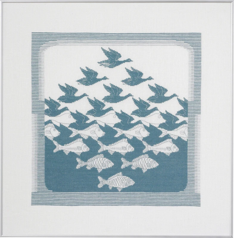 Kit di ricamo Uccello/pesce blu-grigio R5988 57 x 62 cm
