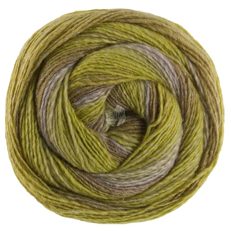 Lana Grossa Gomitolo Gala 4034 Grigio lilla/oliva scuro-/chiaro/verde lime