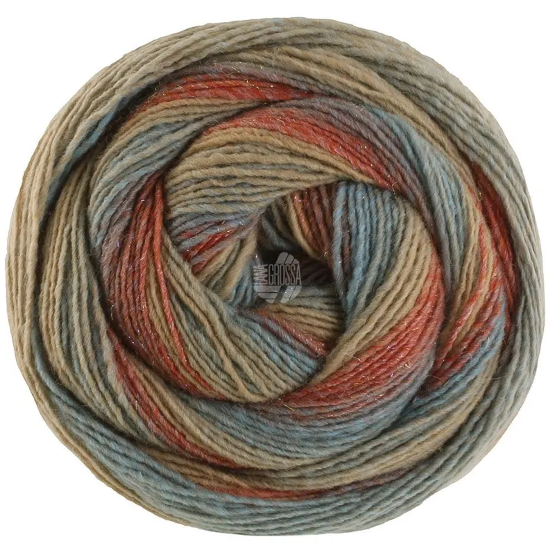 Lana Grossa Gomitolo Gala 4033 Ruggine/rosso grigiastro/turchese/turchese grigiastro/tortora