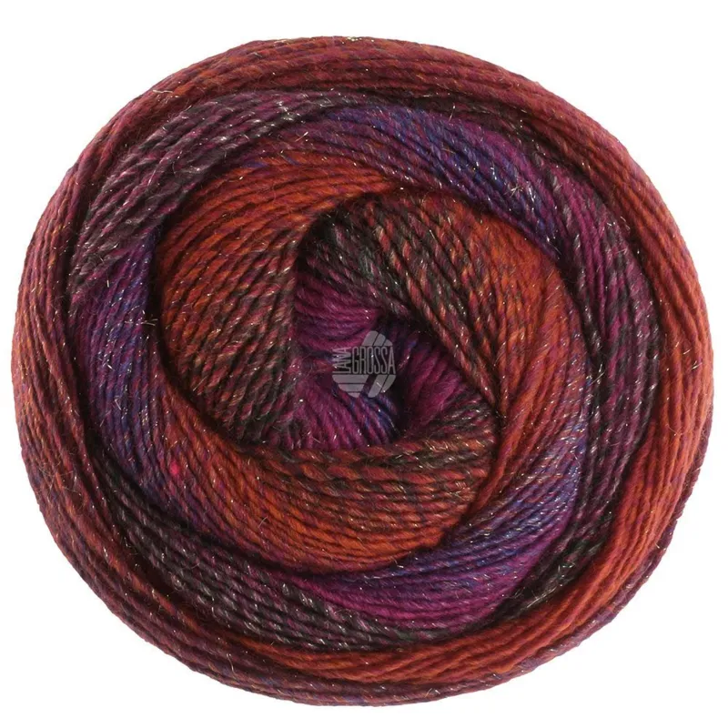 Lana Grossa Gomitolo Gala 4029 Borgogna/nero-rosso/rosso violaceo/porpora/viola blu/blu scuro/rosso ruggine/terracotta
