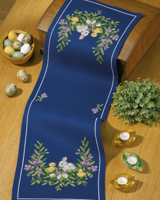 Kit per ricamo Runner pasquale con lepre 35 x 108 cm