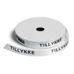 Satinbånd, TILLYKKE, 9 mm, 9 m Hvid