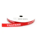 Satinbånd, TILLYKKE, 9 mm, 9 m Rød