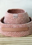 Vai a cesto fatto a mano Moss Stitch con fondo in pelle PU