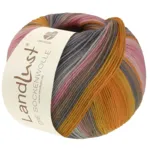 Lana Grossa Landlust Die Sockenwolle 132 Arancione/Tuorlo d’uovo/Arancione salmone/Grigio/Beige grigiastro/Rosa pallido/Rosa/Garofano/Grigio chiaro a strisce